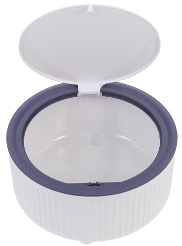 VILLCASE Papelera de Escritorio Redonda Pequeña Azul Oscuro Tapa a Presión, Cubo de Basura para Mesa de Casa y Oficina, Mini Bote de Basura Compacto para Dormitorio y Espacios Pequeños