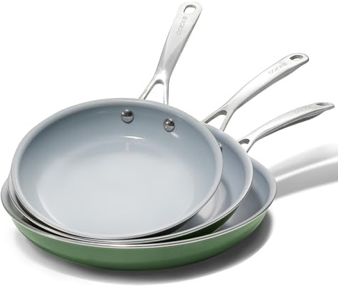 Coicur Pfannenset Keramik Induktion 20 24 28 cm Keramikpfanne mit Antihaftbeschichtung und Edelstahlgriff für Gasherd und Induktion Kompatibel, PFAS & PTFE & PFOA Frei (Grün)