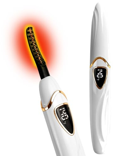 Tehoi S600 Heated Eyelash Curler - Lash Curler Heated with Accurate Temperature Control, Intelligent Auto Power Off for Natural Makeup & Long-Lasting Curls | Heated Lash Curler (White+Gold)