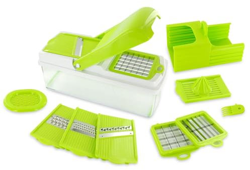 COOK CONCEPT, KD3056, Mandoline avec 5 lames réversibles en acier inoxydable et plastique, design ergonomique, couleurs variées, dimensions 14,3 x 6,3 x 35,5 cm, rouge/orange/violet/vert