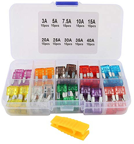 FULARR 130Pcs Professionale Auto Camion Barca Fusibile, Mini Lama Fusibili Assortimento Kit, con Fusibili Estrattore & Archiviazione Scatola –– 3A 5A 7.5A 10A 15A 20A 25A 30A 35A 40A