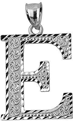 925 Sterling Silver Initial Letter E Charm Pendant, 0.7