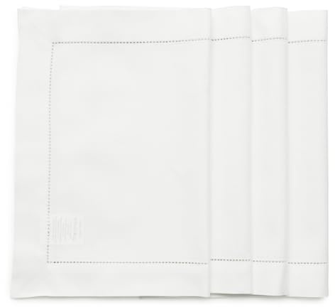 Solino Home Tischsets aus Baumwoll-Leinen, Weiß, 4 Stück, natürlicher Stoff, Hohlsaum, 35,6 x 48,3 cm, maschinenwaschbar, für Herbst, Halloween, Erntedankfest, Weihnachten - handgefertigt