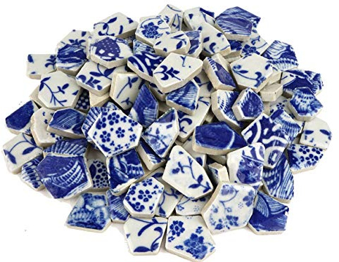 Lanyani Porzellan-Fliesen-Sortiment für Mosaik-Handwerk, 27,9 x 27,9 cm, Blau und Weiß