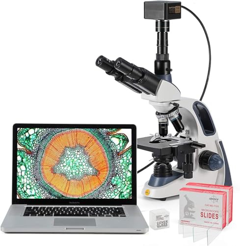 Swift Microscopio Trinocular compuesto SW380T, aumento 40X-2500X, cabeza Siedentopf, etapa mecánica de dos capas, con cámara Swiftcam de 5 megapíxeles y software Windows/Mac/Linux y cable USB 3.0