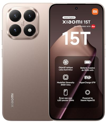 XIAOMI 15T, Smartphone 12+512GB, Oro Rosa, Display da 6,83 120Hz | MediaTek Dimensity 8400-Ultra, Obiettivo ottico Leica Summilux da 50MP, 5500mAh, Garanzia 2 Anni