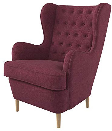 Furninero - Ohrensessel, Flügelstuhl, Flügel Sessel, tiefer gepolsterter, Chesterfield-Stil, gerundete Beine, Softi Cherry Stoff (Wasserabweisen), Rot