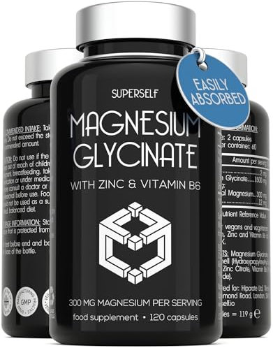 Magnesium Glycinate Supplement - 1500mg Magnesium Bisglycinate Capsules with Zinc & Vitamin B6-120 Tablets High Strength Complex - 300mg Chelated Supplement with Zinc - Advanced Absorption - UK Made