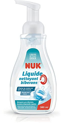 Nuk Líquido limpiador especial biberones, 380 ml, Producto ideal para la limpieza de biberones, tetinas y accesorios, Sin perfume, pH neutro, Botella 100% reciclado 10751453