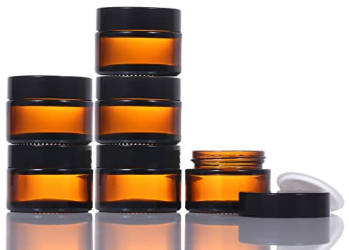 6 Stück Braunglas Leer Dosen,30ml Kosmetikbehälter Salbentiegel Nachfüllbare Reisetöpfe,Kleine Gläser Probentöpfe mit Schwarzen Deckeln für Kosmetik,Lotion,Cremes,Mini-Kerzen