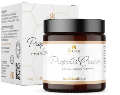 bedrop Propolis Cream bei Akne, Neurodermitis (hochdosierte Salbe) - 60g Propolis Creme mit Bienenwachs & Traubenkernöl (60g)