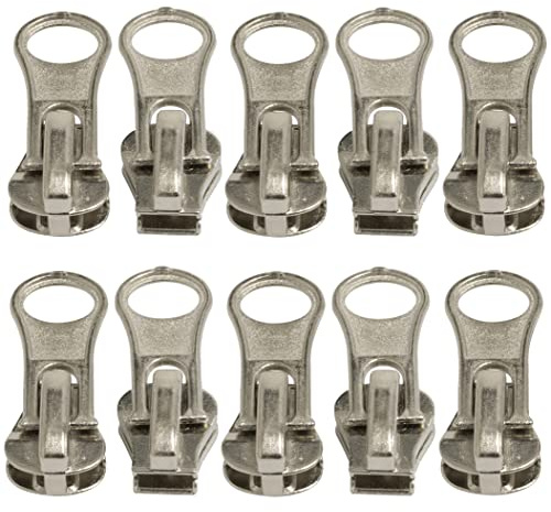 AERZETIX - C62937-10er-Pack Schieber Nr. 5 selbsthemmend für reißverschlüsse mit zähnen aus Kunststoff oder Metall - Farbe: Silber - aus Metall - für jacken mäntel röcke und Kleider