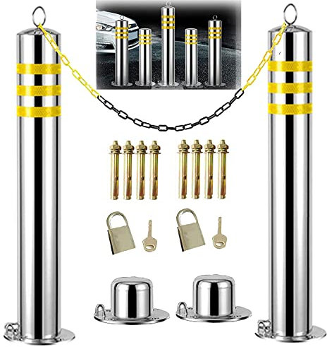 Oiyekntd Sicherheitsposten für Auffahrtsparkpfoller -Barriere -Auto -Sicherheit, 2 Packung aus Edelstahl -Parkbarriere Reflexionskapital Easy Installation,76×800mm