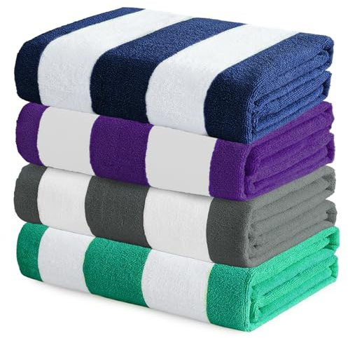 Exclusivo Mezcla Lightweight Beach Towels 4 Pack, Striped Pool Towel Set