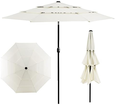 KOMFOTTEU Ombrellone da Giardino Diametro 300cm, Inclinabile a 45°, a 3 Livelli con 8 Aste, Protezione Solare, per Terrazza, Patio, Piscina (Bianco Crema)