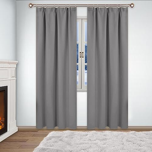 SK Studio Vorhang Blickdicht Kräuselband Thermovorhang Hitzeschutz Gardienen Verdunklungsvorhänge für Schlafzimme, Büro, 1 Stück Grau, 132x274cm