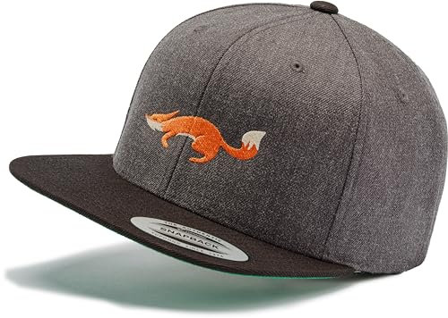 Flexfit Snapback Cap : Fox Fuchs - Kappi für Naturliebhaber Herren & Damen Baseball Cap Kappe Mütze Outdoor Kletter Ausrüstung Wander Zubehör (Charcoal/Black)