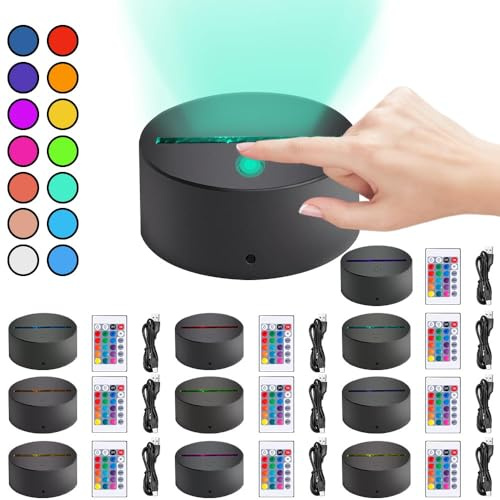 10-Pack 3D Night Scene LED Lamp Holder with Remote Control and USB Cable Adjustable 16 Colors Decorative Light Gradient Touch Remote Adjustable Boy Girls Birthday Gift Decoration Black