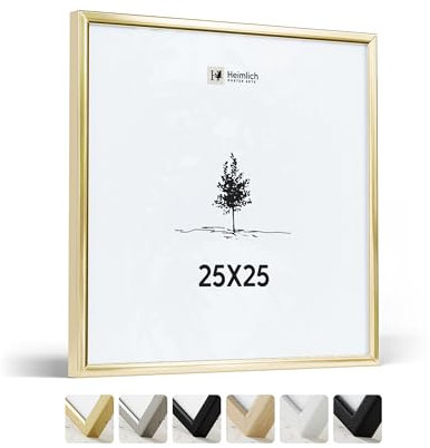 Heimlich® - Cornice - 25x25 cm, Alluminio Metallo, Oro - Piccola cornice quadrata con copertura in foglio di plastica - Solo esposizione da parete