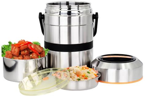 HOUSN Thermobehälter Für Essen 1.8l Thermo Lunchbox Für Essen Heiß Thermobehälter Thermische Lunchbox Aus Edelstahl Mehrschichtige Tragbar Frühstücksbox,Silber,1.8L