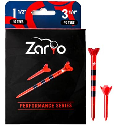 Zario Plastic Golf Tees 50 Pack, Long 3 1/4 Inch & Short 1 1/2 Inch, Near Unbeakable, for Men & Women - (Red & Blue, White Star)