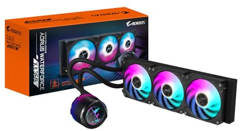 GIGABYTE AORUS WATERFORCE X II 360 Refroidisseur liquide pour processeur AIO - 3x ventilateurs ARGB de 120 mm, écran LCD en couleur, DAISY-CHAIN, compatible avec Intel LGA 1851 et AMD AM5