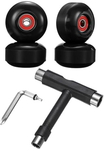 PATIKIL 52mm 95A Skateboardräder mit roten Lagern, 4er Pack Street Wheels mit Skate-Tool für Skateboard-Tricks, Cruiser Wheel Ersatz, Schwarz