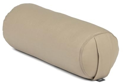 Bodhi Yoga Mini Bolster Eco | Ø 14 cm | 100 % coton bio | Traversin avec coques de sarrasin | Coussin de yoga avec housse amovible et lavable | Rouleau de yoga pour méditation | Taupe clair