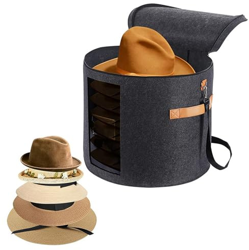 Boîte de rangement pour chapeaux - 48 x 48 cm (L x H) - Grand rangement de chapeau rond portable avec couvercle étanche à la poussière - Grande capacité - Organisateur de chapeau - Étui à chapeau avec