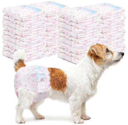 Disposable Dog Diapers Female 90 Count Puppy Diapers Female (Waist 11-18 in M) Super Absorbent Small Doggie Diapers for Heat Excitable Urination or Incontinence - Pink