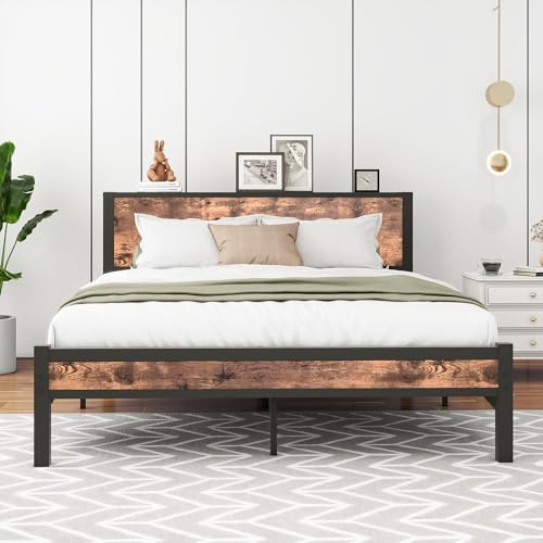 HOMERECOMMEND Bettgestell Bett 140x200,Doppelbett 140 x 200 cm Lattenrost Metall,Gästebett für kleine Räume,Schwarz und Braun