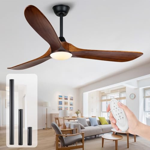 XSGDMN Deckenventilator mit Beleuchtung und Fernbedienung Leise, 132cm Deckenventilator im Freien, deckenventilatoren für niedrige decken, Moderne Flügel Geräuschloser DC-Motor, 6-Gang, Zeit