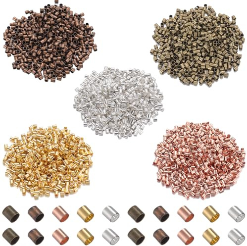SOFPLATE 1 Scatola 3000 Pezzi 2Mm Tubi A Crimpare In Ottone Perline Argento A Crimpare Sfusi Piccoli Tappi Terminali per Cordoni Dorati Tappi Sciolti Perline Distanziatrici per Creazione di Gioielli C