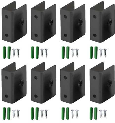 Glasklemme, schwarze Edelstahl-Glasklemme mit Dehnschrauben, verstellbare quadratische Glasregalhalterungen, Regalhalterungen, Edelstahl-Glasklemme (geeignet für 6–8 mm dickes Glas), 8 Stück