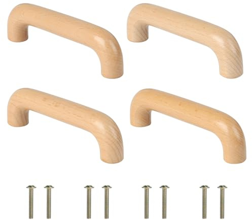 SWAWIS 4 Stück Holzgriffe 96mm Möbelgriffe Holz mit Schrauben | Schubladengriffe Holz Bogenförmig Türgriff Küchenschränk Schrankgriff Holz für Schränke Schubladen Möbel Küchen