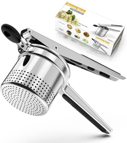 SPEENSUN Potato Ricer, Large 15 oz Potato Masher Make Fluffy Mashed Potatoes with Extra Hole, Heavy Duty Stainless Steel, Comfort Non-Slip Silicone Handle Ricer for Mashed Potatoes
