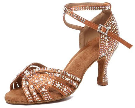 MINITOO Damdansskor dansskor latin salsa glitter sandaler, L506 Brons 7 5 cm klack, 39 EU