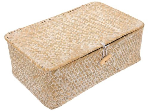 HKYBCF Decken Aufbewahrungstaschen Korb, zusammenklappbare Aufbewahrungskörbe, gewebte Wohnzimmerboxen, Kleinigkeiten, Schrank, Heimkörbe mit Deckel, Behälter for unter das Bett, weiß