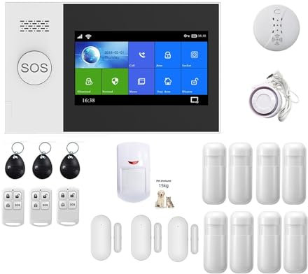 MZZYG Home Security Systems 4.3inch Full Touch Screen Wireless WIFI GSM Home Burglar Security Alarm System With Motion Sensor Detector Tuya APP(PG-107-H)