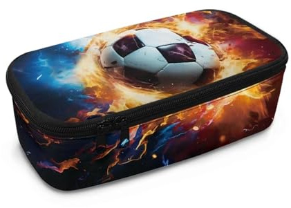 COEQINE Soccer Pencil Case for Kids Ages 8-12 Boys Middle School Highschool 3D Soccer Fire Ball Large Pencil Case Boys Birthday Gifts Christmas Box for Kids