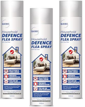 Quebec Household Flea Spray for the Home – Powerful Flea & Pest Control for Home, Effective Against Fleas, Ticks, Bed Bugs Ants & Insects Long-Lasting Safe for Indoor Use, Easy Application – 500ML (3)