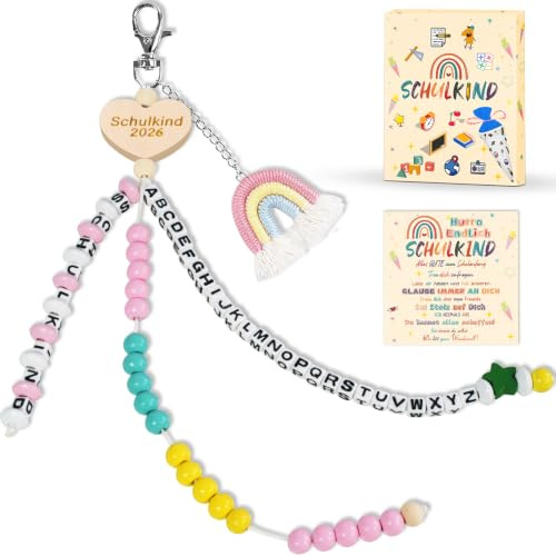 KUPITM6 Rechenkette Geschenk Einschulung Mädchen, Glücksbringer Schulanfang, Schlüsselanhänger Glücksbringer Schultüte Füllung, Schulanfang Geschenke mit Grußkarte Geschenkbox