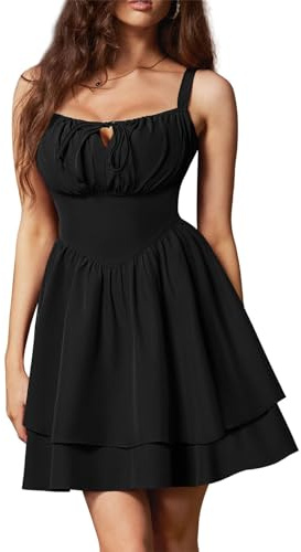 SCARLET DARKNESS Vestido floral de verano para mujer, con tirantes delgados, corsé, vestido victoriano escalonado para la playa, Negro, M