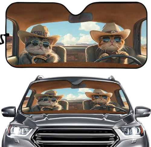 Hixingo Auto Frontscheibe, 3D Katze Tier Motiv Sonnenschutz für Windschutzscheibe, UV-Schutz Frontscheibenabdeckung, Faltbares Design Auto Sonnenschutz, für meisten Autos (Katze 9)