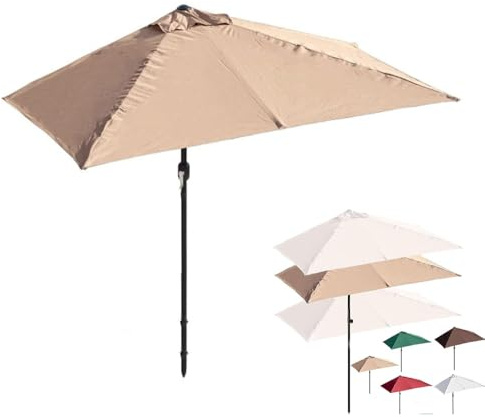 ZYXQQJ 2m/2.5m Wandschirm Halbschirm Balkonschirm Halb Rechteckig Sonnenschirm Blumengarten Terrassenschirm Höhenverstellbarer Sonnenschutz UV50+(Khaki,200x100cm)