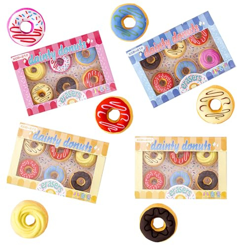 TONAUP Radiergummi Kinder, 24 Stück PVC Free Donut Sicherer Eraser, Süssigkeiten Farben Kawaii Radiergummi für Kinder Geschenk Als Geburtstagsgeschenk Studenten Belohnung