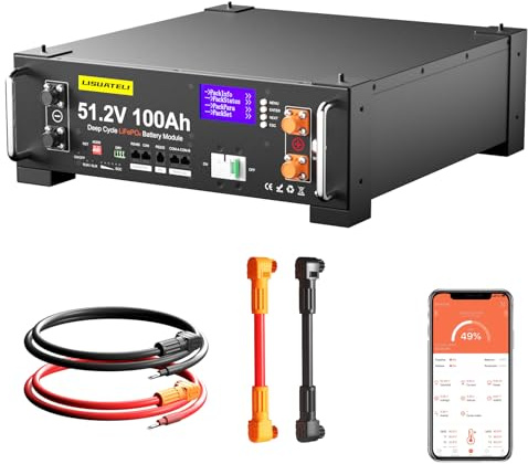 LISUATELI 48V 100Ah LiFePO4 Lithium Batterie mit 100A BMS, 5.12KWh 48V Lithiumbatterie Serverschrank Solarbatterie für Solaranlage Komplettset, Photovoltaikanlage,Wohnmobil, Energiespeicher