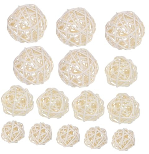 SOLUSTRE Relleno de Jarrones 15 Bolas de Ratán en Color Blanco Diseño Natural y Adorno de Mesa y Tamaño Variado para Decoración de Bodas y Fiestas