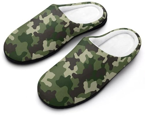Pantofole da uomo senza cuciture mimetiche verdi per interni ed esterni con suola in gomma, Stile:, 42.5 EU