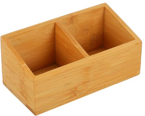 BAZEITFLOW Caja Creativa De Madera para Bolsitas De Té y Azúcar, Doble Compartimento, Diseño Práctico, Uso Oficinas y Hogares, Almacenamiento Funcional y Decorativo